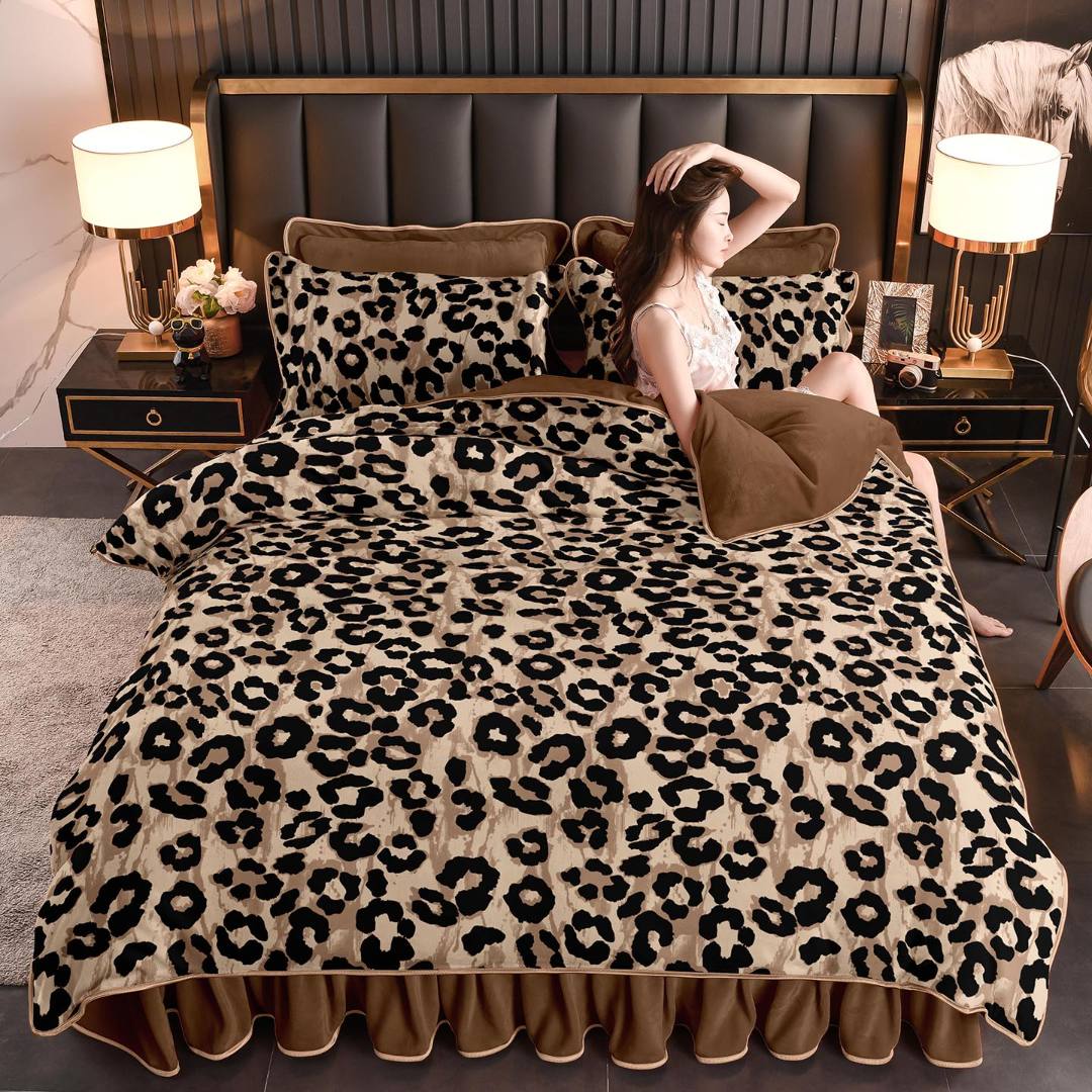 新款加厚牛奶绒四件套秋冬加绒被套绒被罩床单三件套床裙床上用品