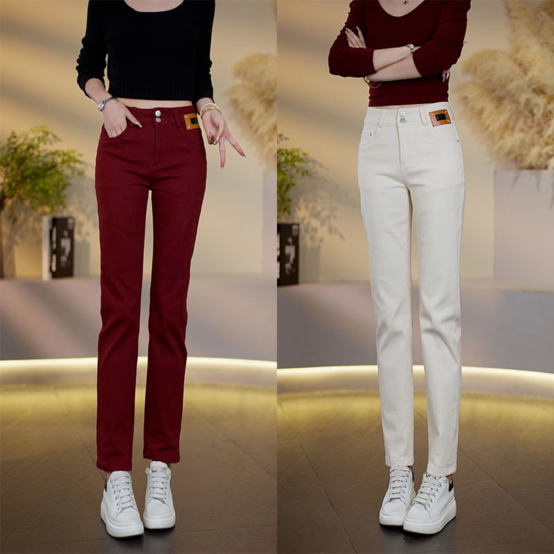 兰月鸟秋季新款直筒烟管裤高腰深档弹力修身显瘦时尚百搭长裤2306