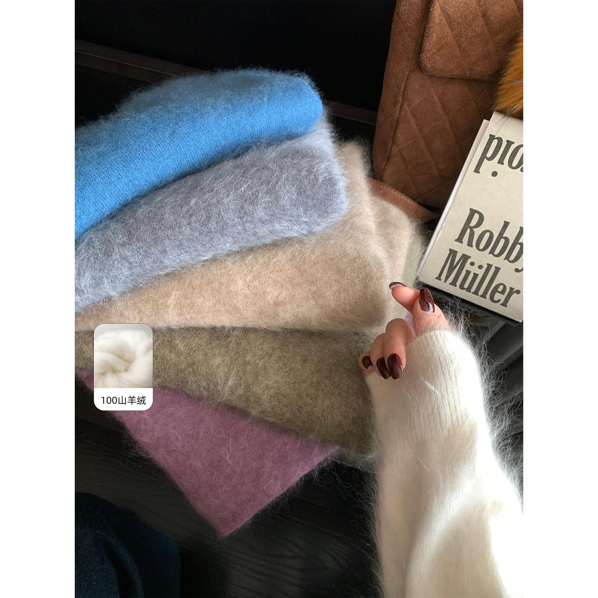 区区欧阳【品质懒懒衫】100山羊绒拉毛针织圆领百搭套头冬季毛衣