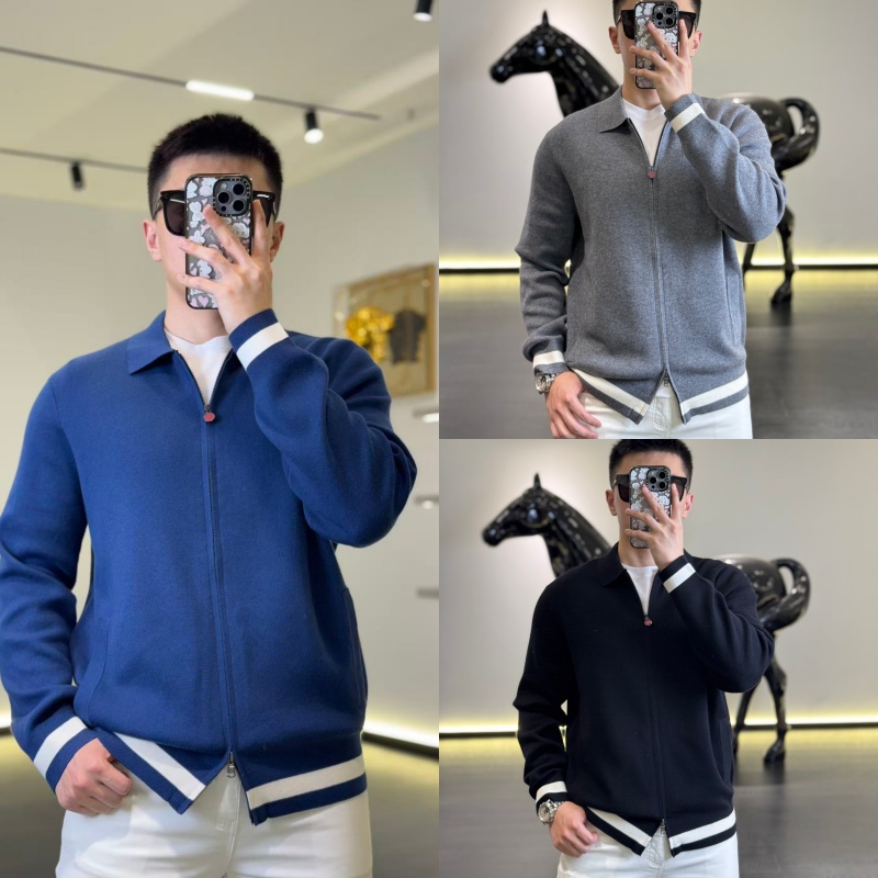 （秋冬款）古帝特尼羊毛简约定制条纹男士拉链休闲翻领针织衫Z-3636