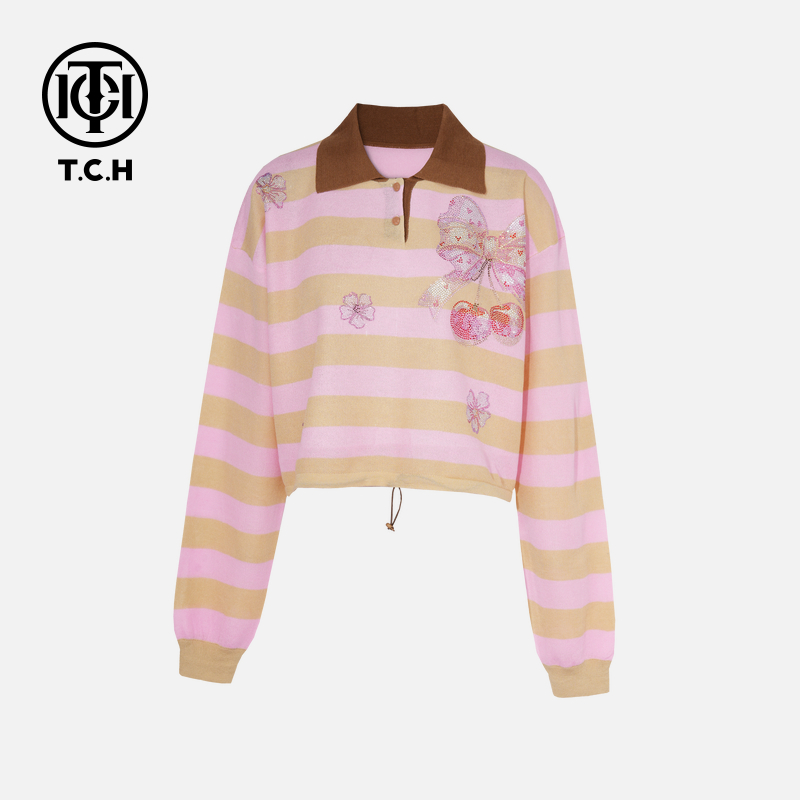 TCH烫钻工艺新时尚淑女百搭新潮流针织衫T75C09E5028轻奢tch