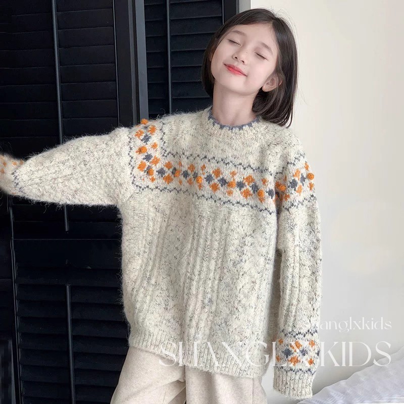 女童毛衣春秋2025新款儿童女款女大童秋冬上衣女孩费尔岛洋气童装