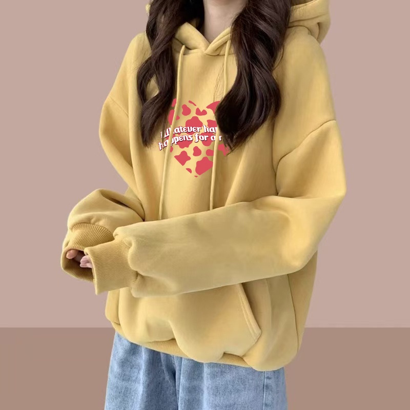 秋冬新款连帽中长款卫衣小众洋气百搭加绒宽松显瘦胖mm遮肉上衣