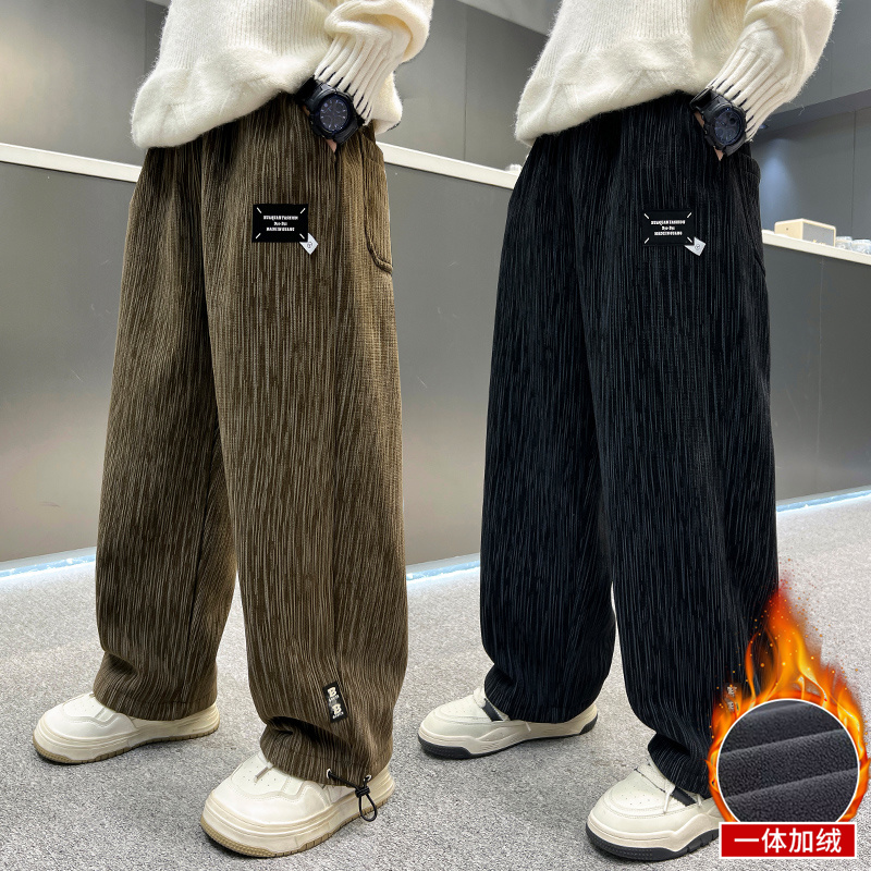 童装男童加绒裤子秋冬款直筒休闲裤2025新款儿童一体绒灯芯绒长裤