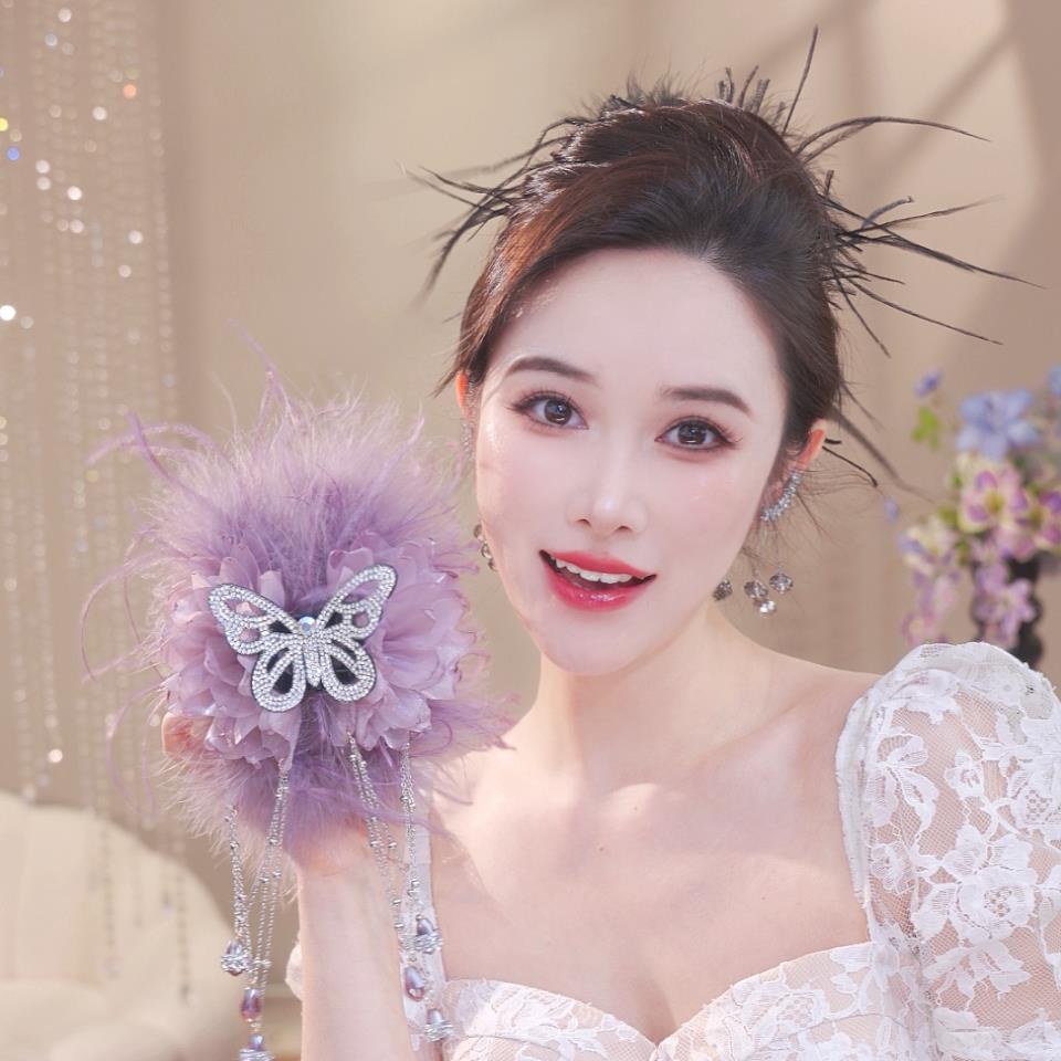 【浣花羽毛】早秋新款气质优雅流苏抓夹蓬松毛毛显发量鲨鱼夹3218