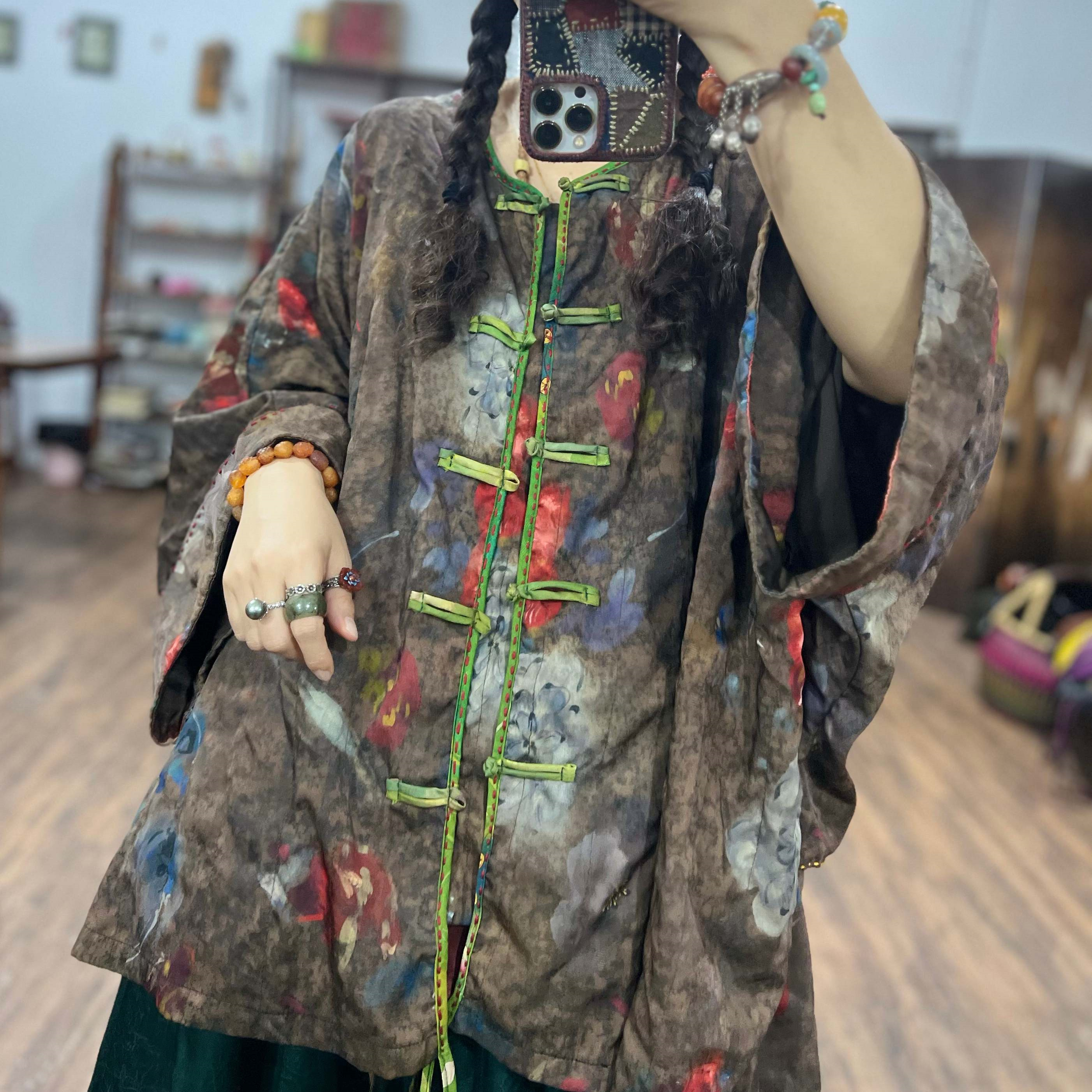 新国风花萝双层对襟盘扣手工刺绣衬衫秋季新款中式美学慵懒女开衫
