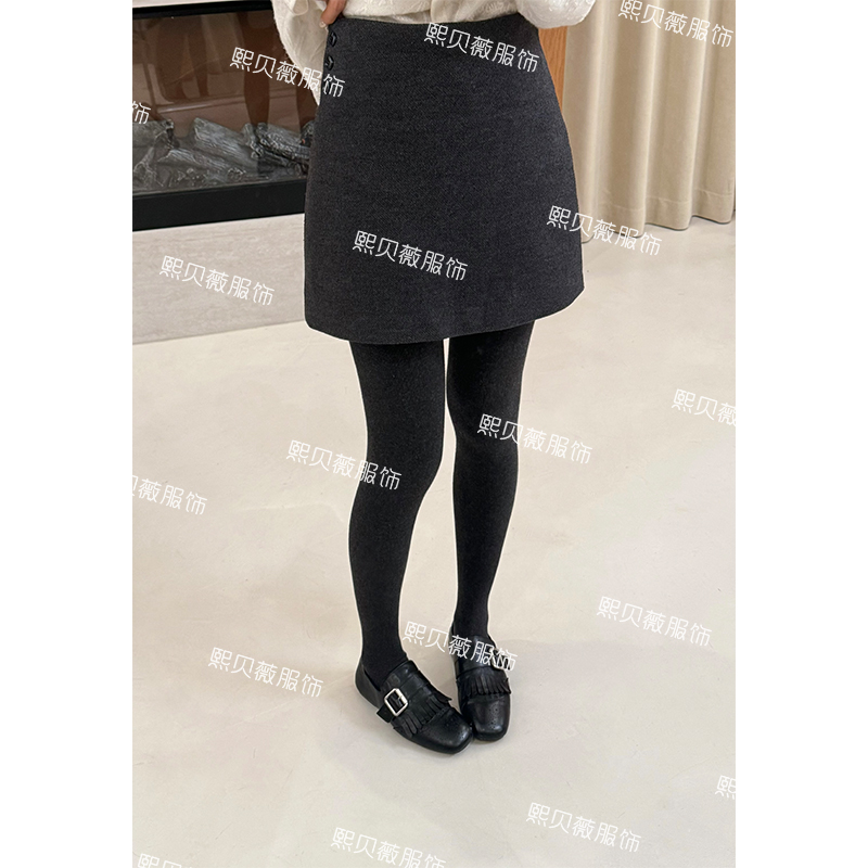 熙贝薇9 欧货天丝羊毛纽扣设计秋冬新款含内衬复古显瘦裙裤 G5531