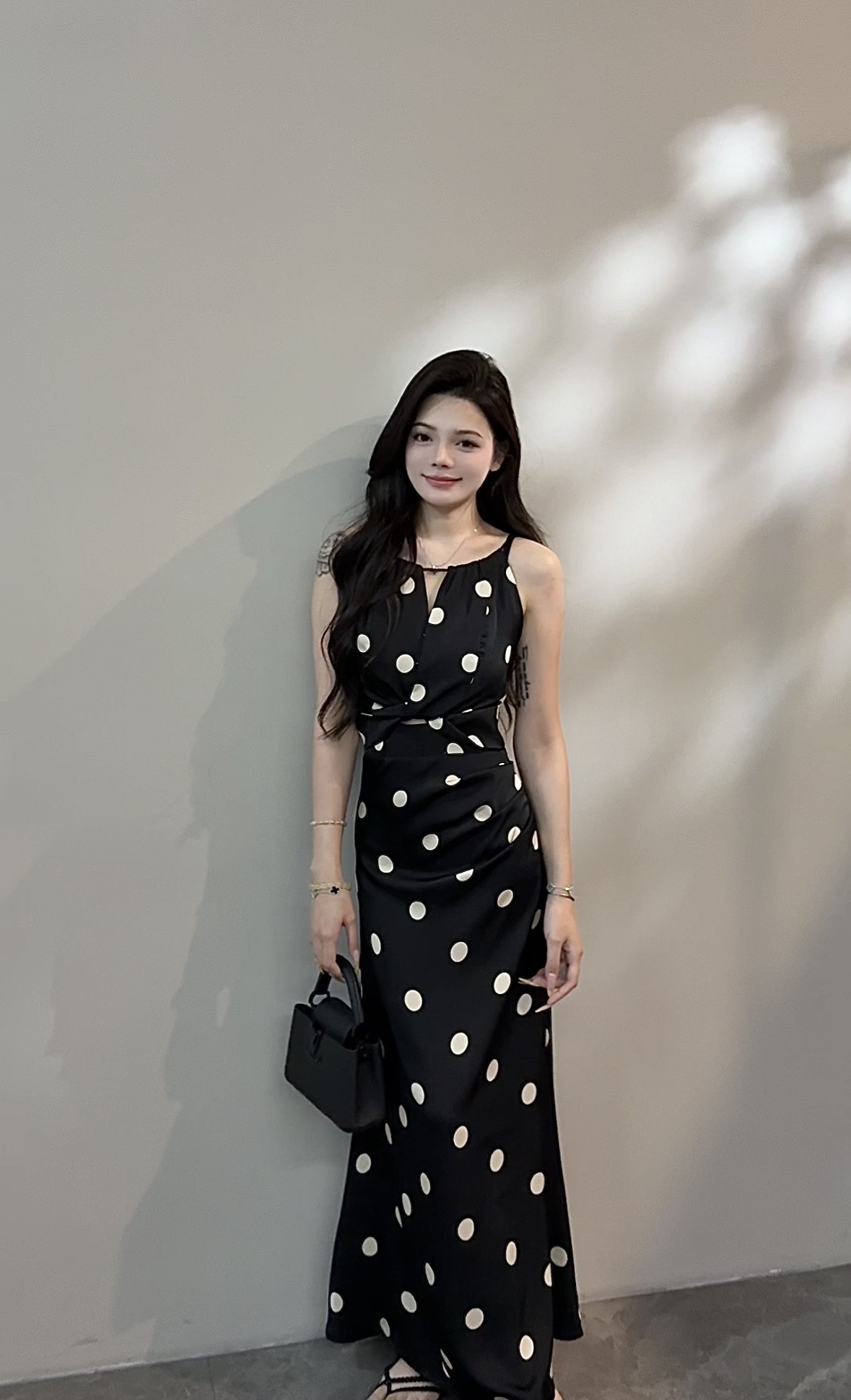 【苏苏】夏季新款度假风长裙高级感气质女神范吊带波点连衣裙DT1207