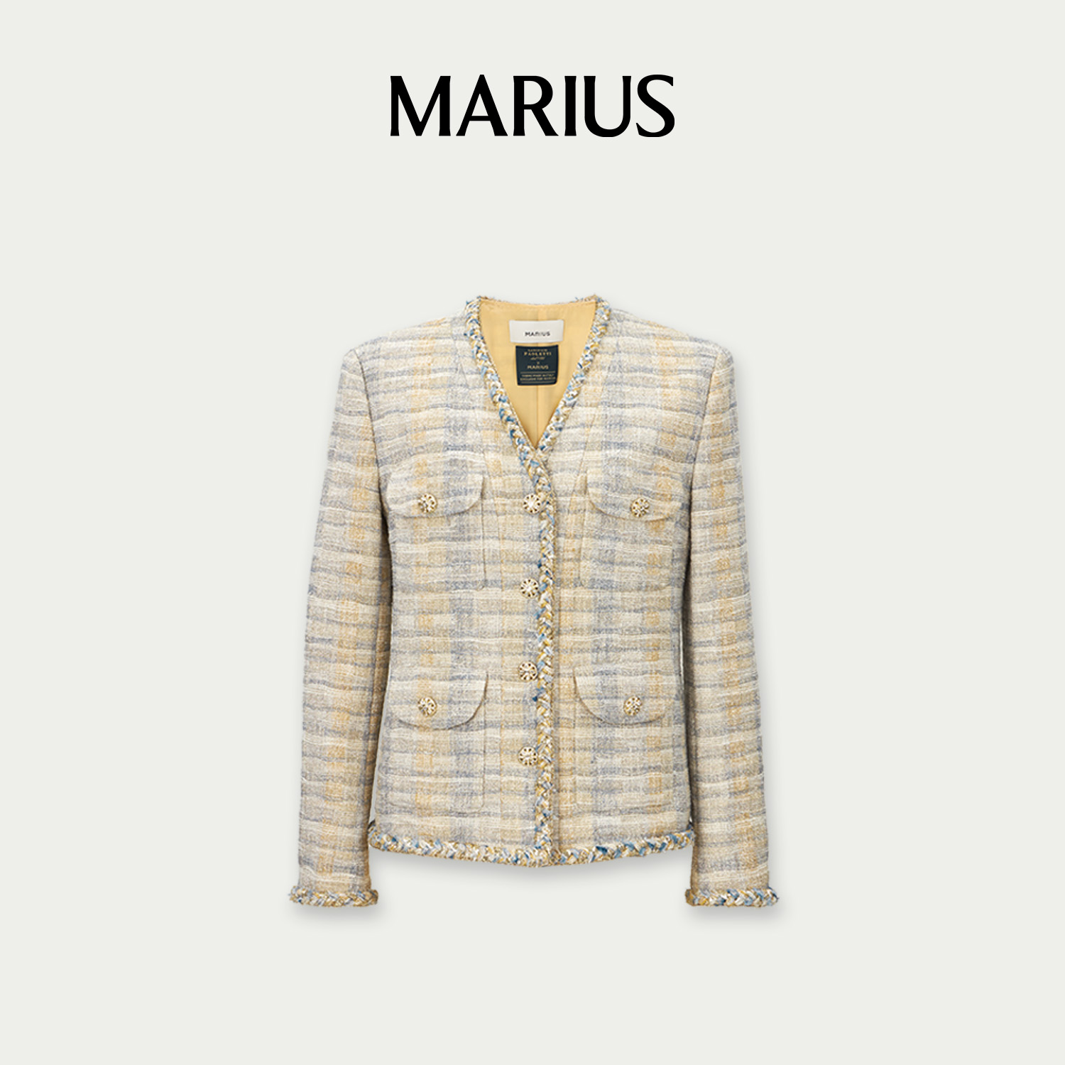 MARIUS“莫奈小香”粗花呢格纹轻奢短款小香外套