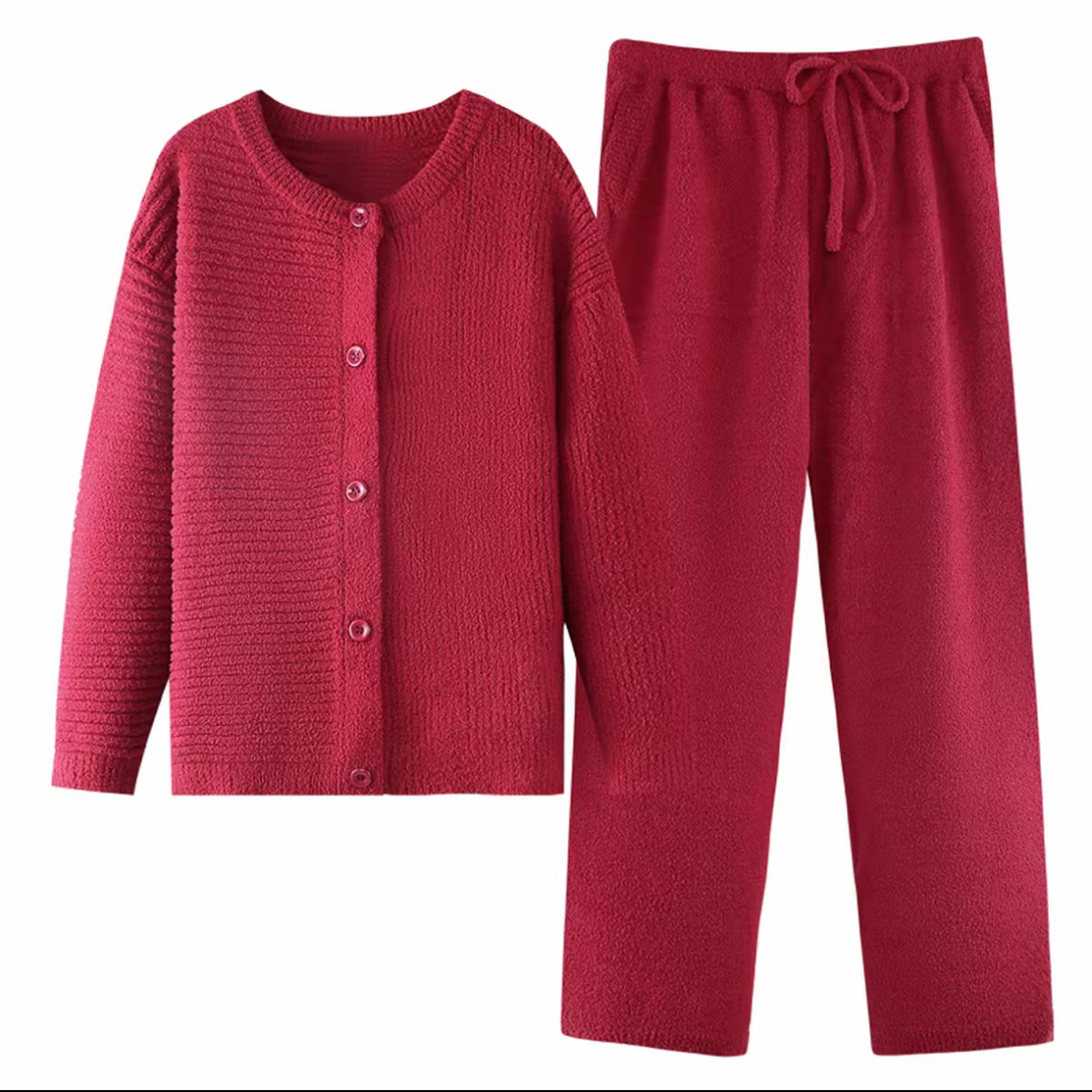 皇子精选｜红色半边绒家居服女加绒加厚开衫本命年睡衣