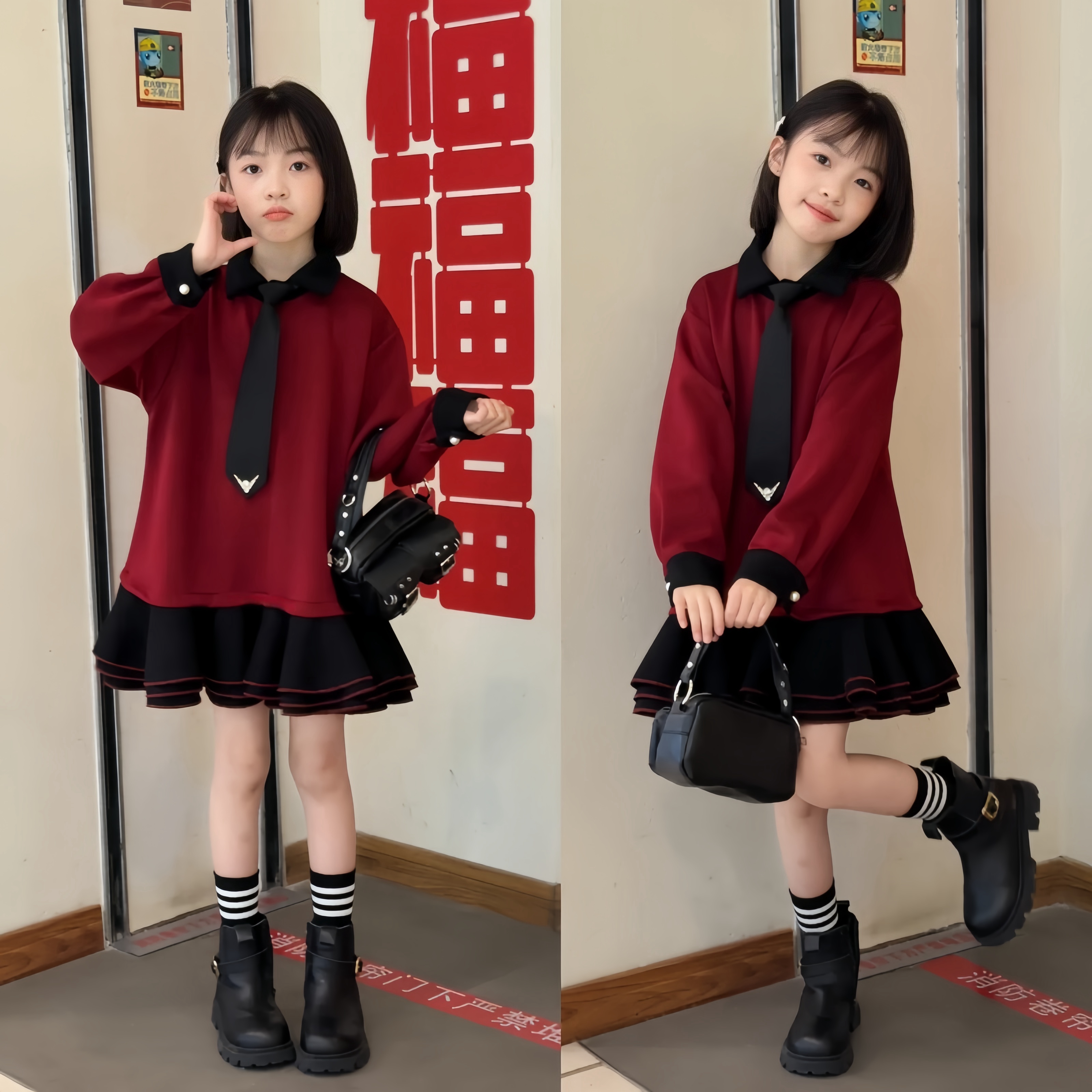 女童学院风连衣裙春秋2025新款小女孩洋气休闲卫衣裙中大童春装潮