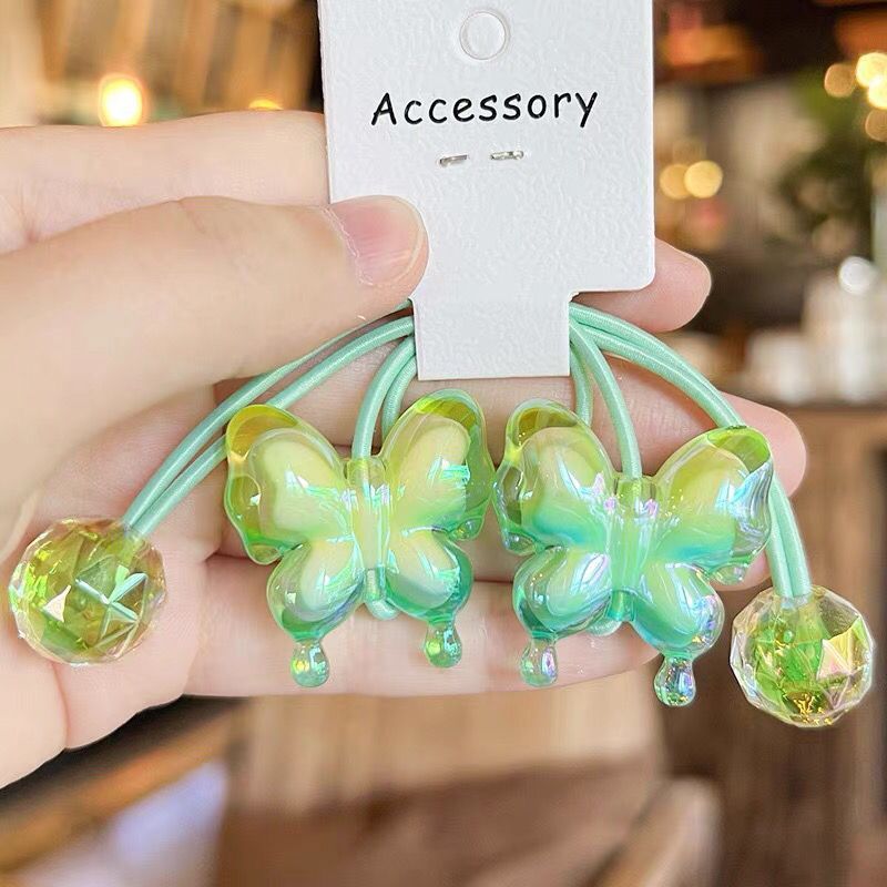 韩版女童洋气超萌渐变色蝴蝶结绕绕发圈发饰学生扎马尾不伤发皮筋