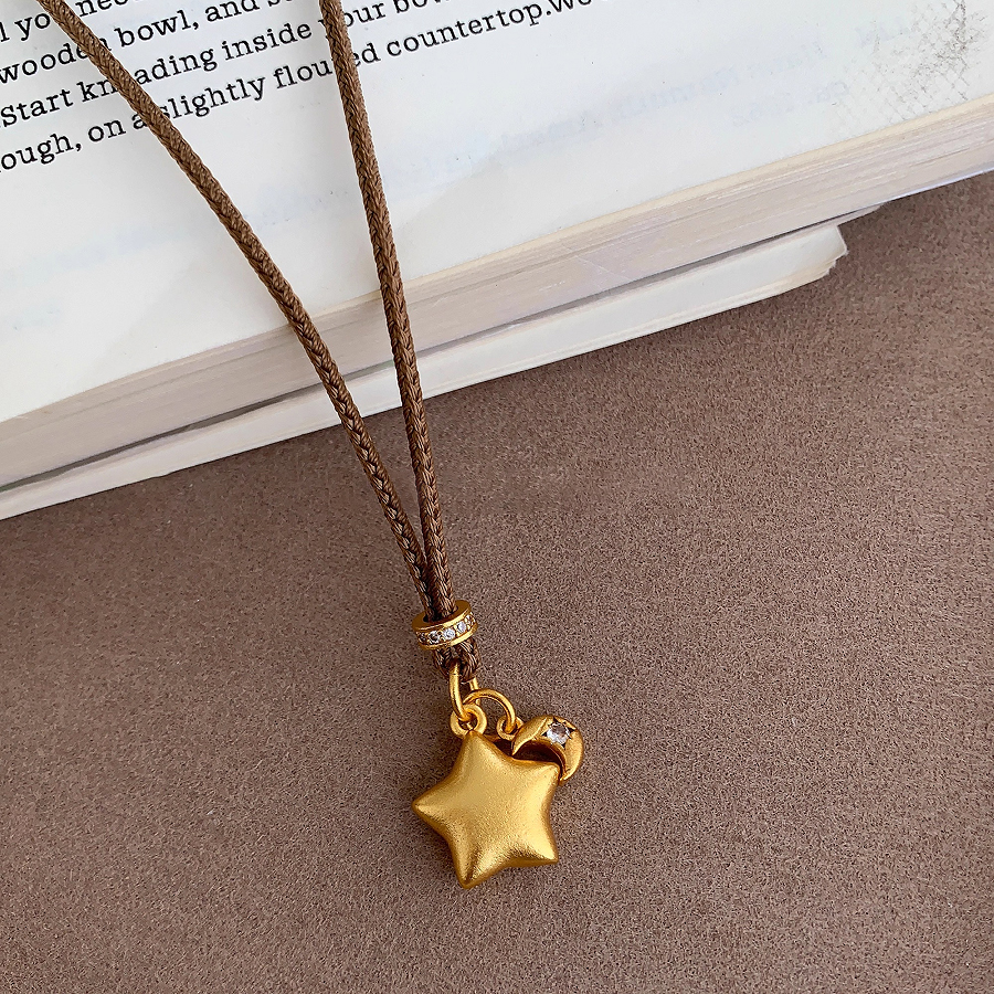 铜布艺项链 新中式金色星星月亮项链简约博主同款气质毛衣链轻奢