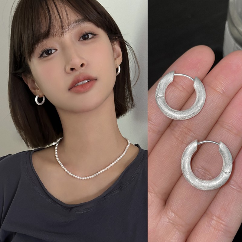 ERBAN/耳伴 925银耳饰 拉丝素圈耳环高级感耳圈小众耳扣耳饰耳钉