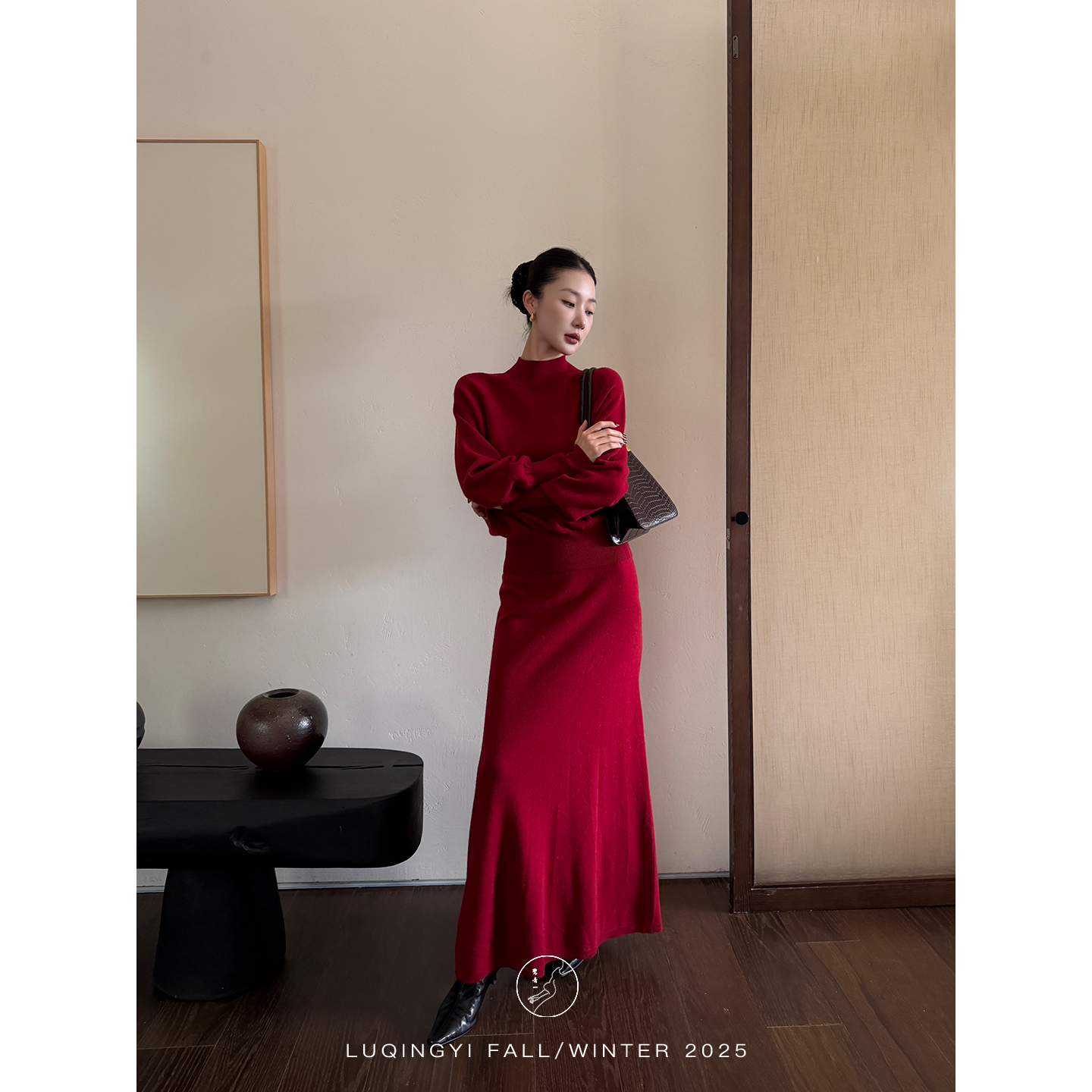 鹭青一原创【期许】100绵羊毛亲肤保暖针织衫套装女L25M1165L