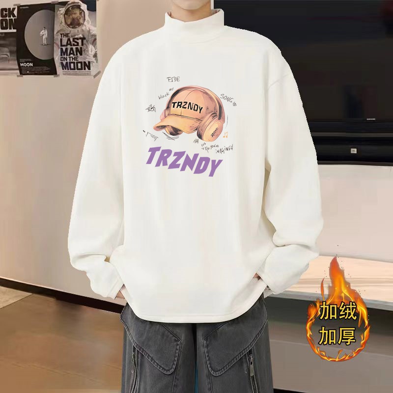 秋冬款德绒保暖长袖t恤打底衫男加绒加厚宽松半高领内搭上衣学生