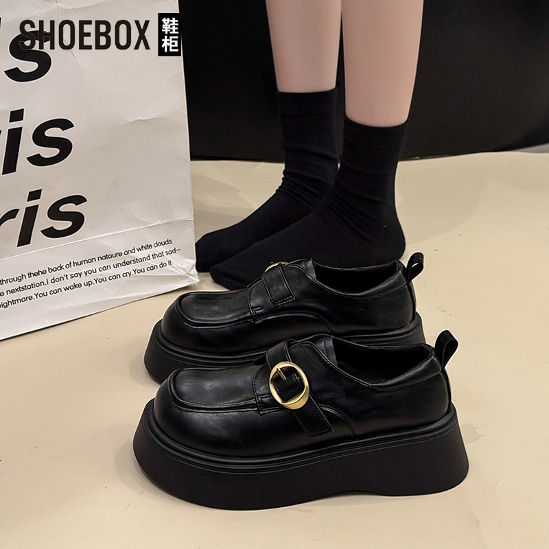 SHOEBOX鞋柜厚底小皮鞋女2025年秋季单鞋复古英伦风百搭乐福鞋