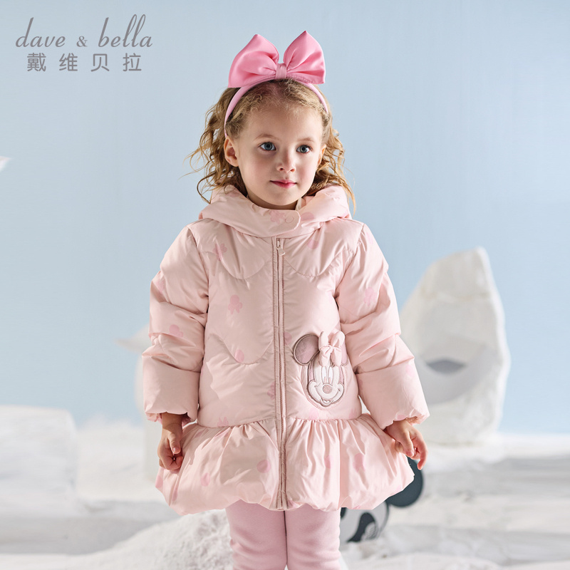 迪士尼IP戴维贝拉儿童三防裙式羽绒服秋冬女宝宝厚外套DB4254303