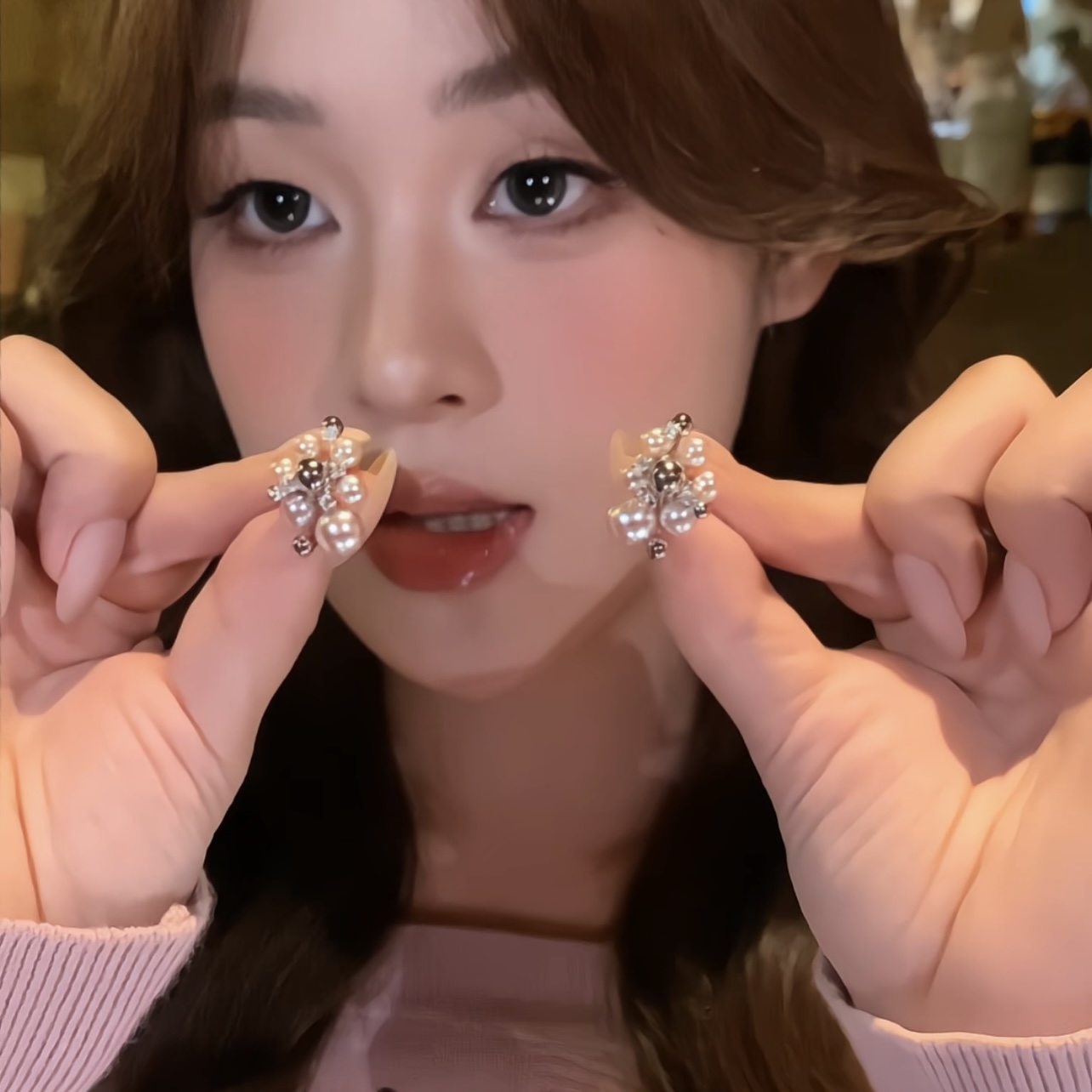 铜合金耳饰 锆石珍珠花朵耳钉女2025新款温柔百搭耳环轻奢高级感