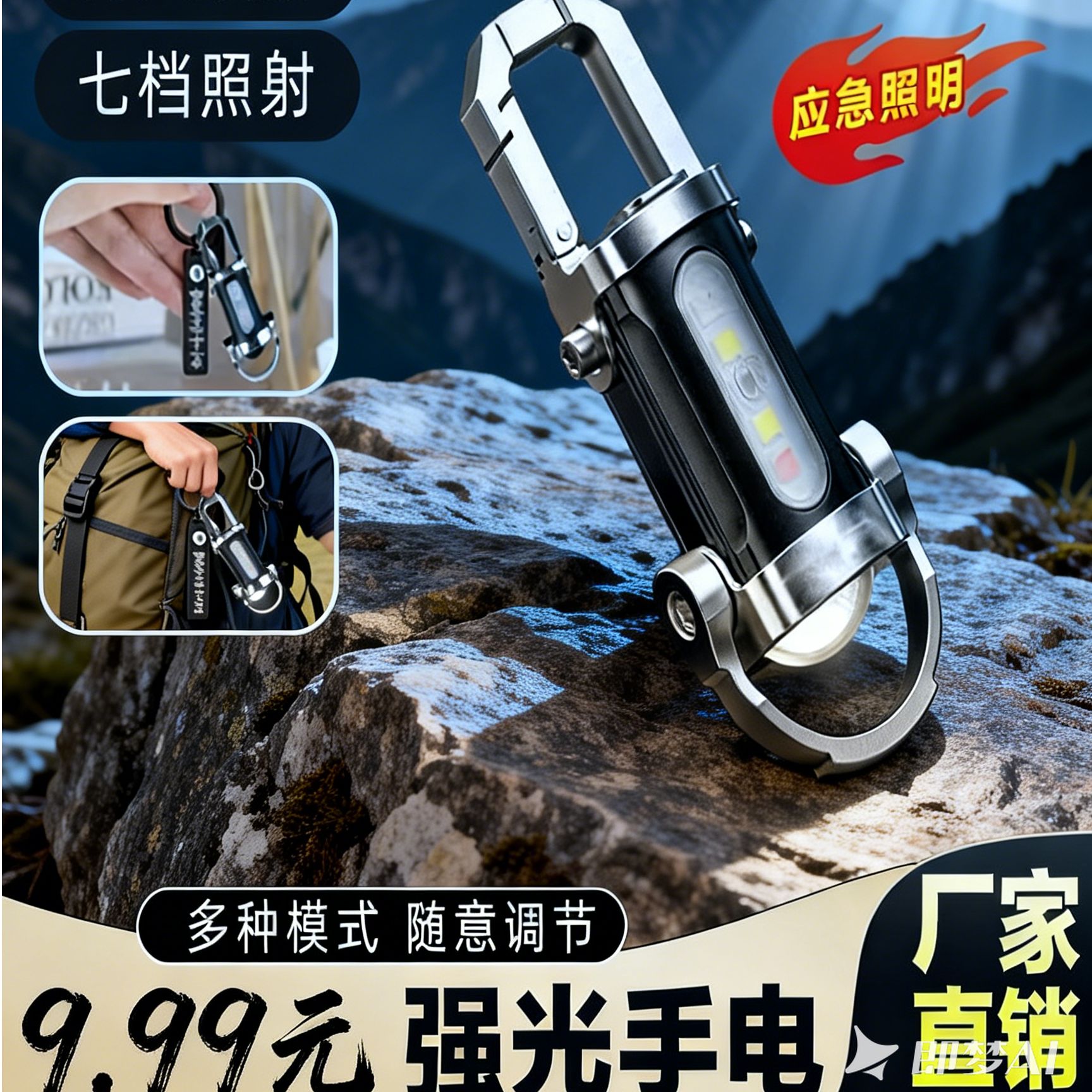 钥匙扣电筒2025新款户外强光手电筒二合一充电防水手电筒挂件