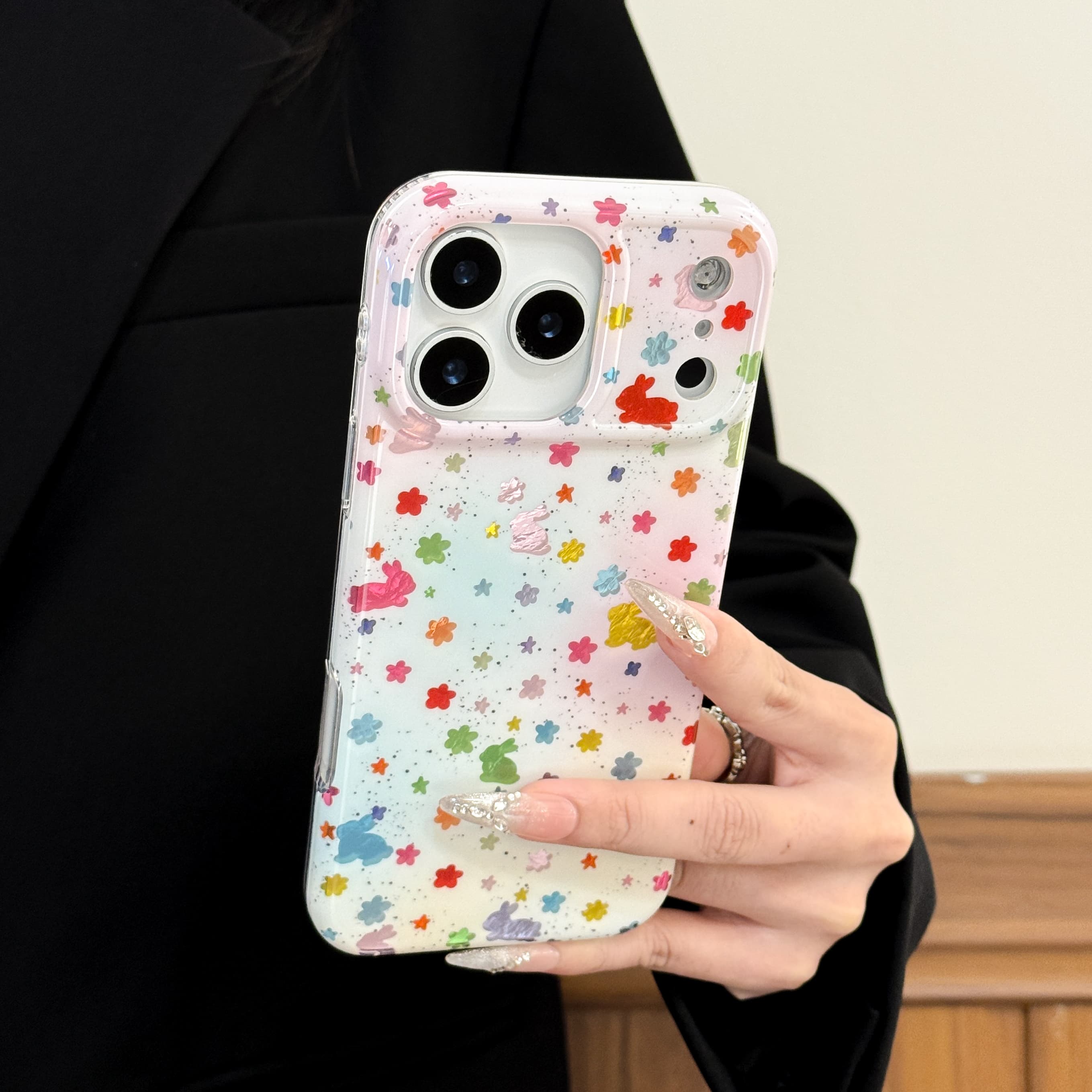 【AI按键】闪粉碎花兔子适用苹果17promax/15/14手机壳iphone16韩系