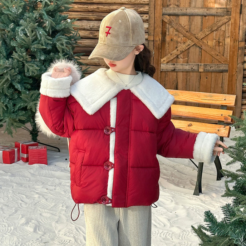 女童红色棉衣外套冬季2025新款儿童本命年加厚洋气女大童新年棉服