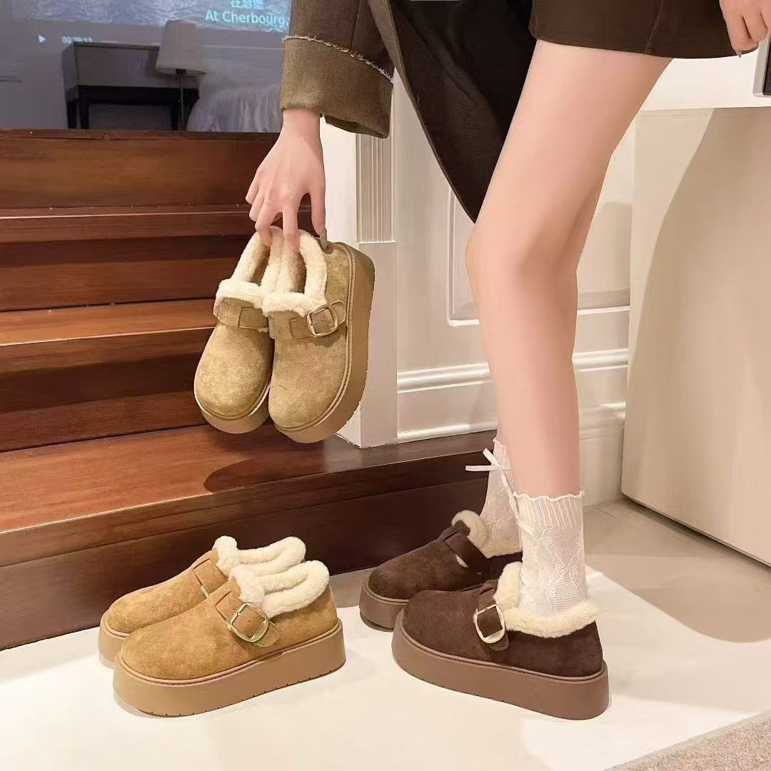加绒博肯棉鞋女款2025新款秋冬厚底加厚保暖靴