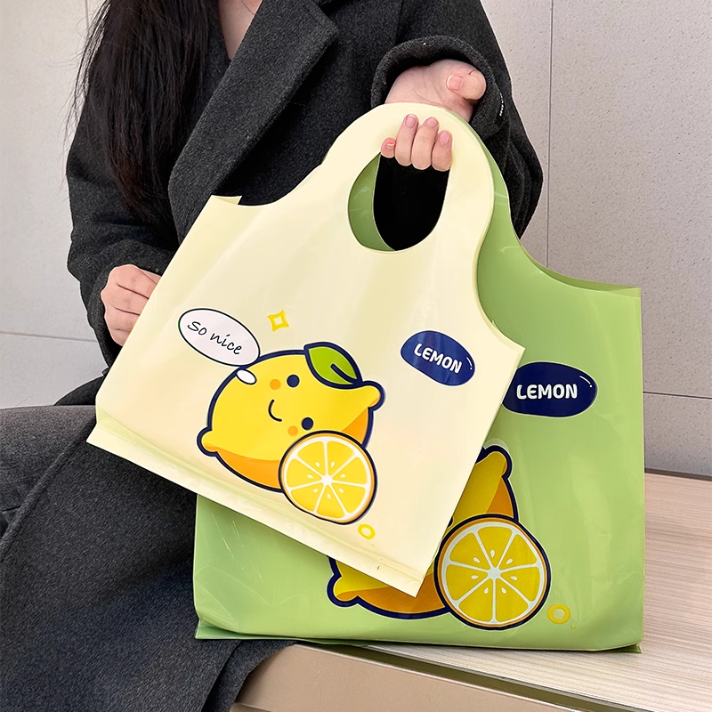 抹茶绿卡通柠檬日常上班通勤手提袋子打包饭盒袋塑料水果袋礼品袋