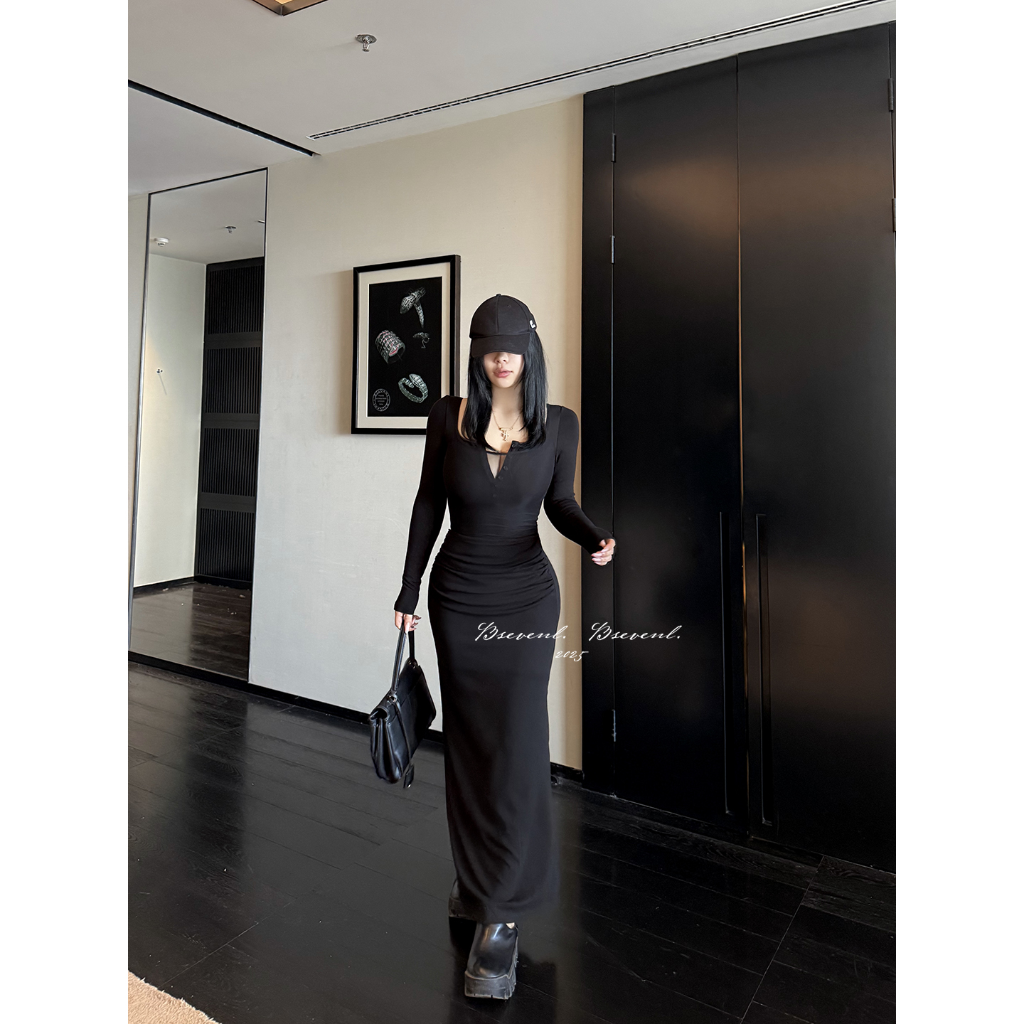 黑泽玄七“中区超模裙”早秋微胖360°软塑包裹无忧好身材御姐裙女