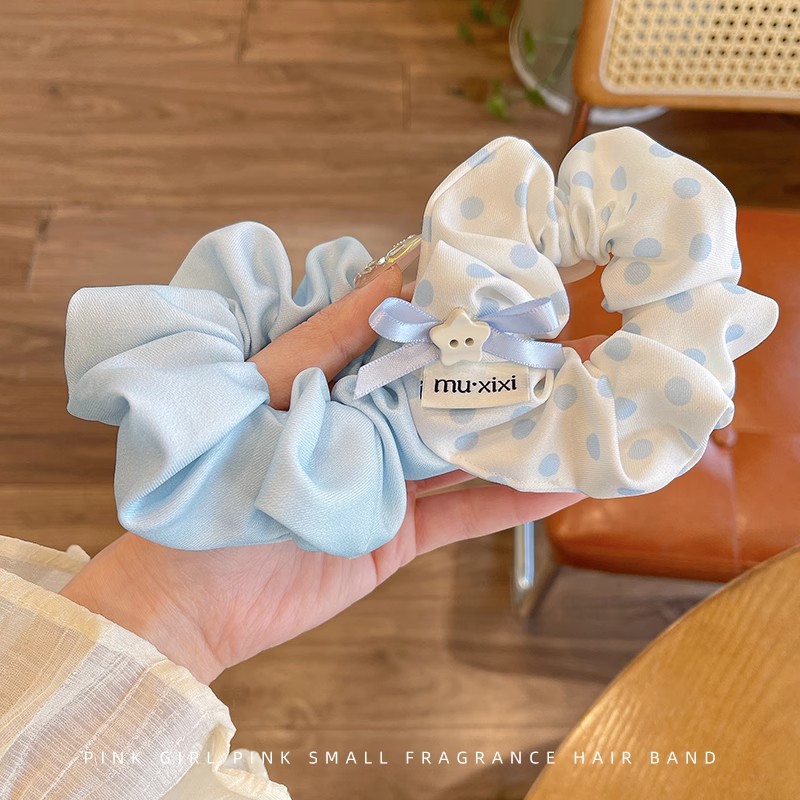 小清新蓝白波点大肠发圈女韩系慵懒风扎头发绳高级感低马尾绑头绳