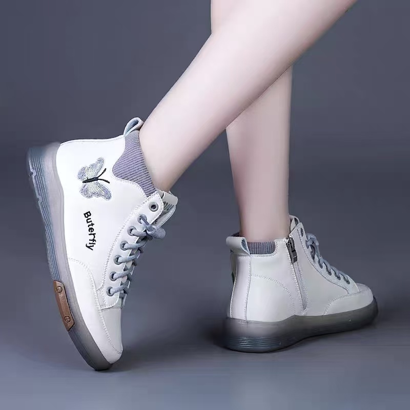 马丁靴女士真皮软底高帮小白鞋女鞋短靴2025新款秋季妈妈鞋牛筋底