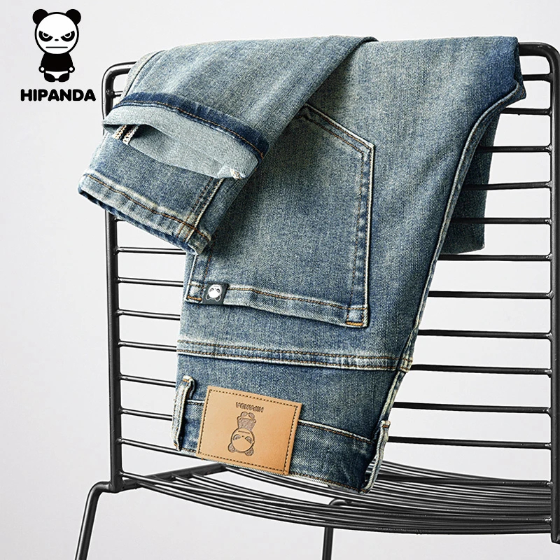 Hi Panda你好熊猫美式复古蓝牛仔裤男士秋季新款宽松直筒长裤子