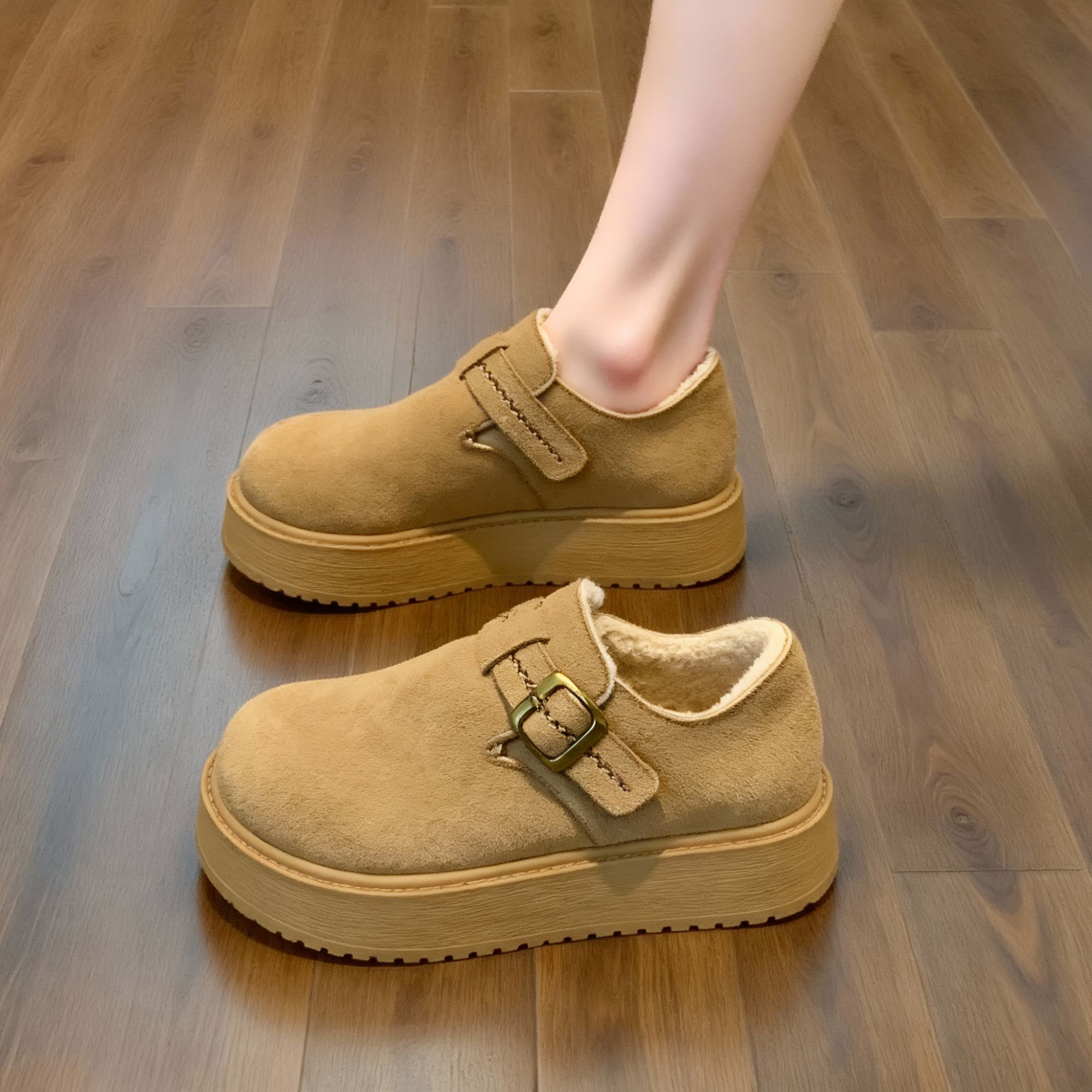 厚底羊羔绒雪地靴女冬季外穿2025新款超火增高勃肯鞋保暖博肯棉鞋