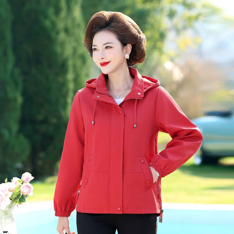 哥弟阿玛施正品2025春季新款连帽小个子妈妈装风衣百搭外套洋气遮