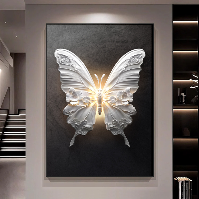 致韬轻奢高级感黑白蝴蝶客厅玄关装饰画立体感沙发背景挂画