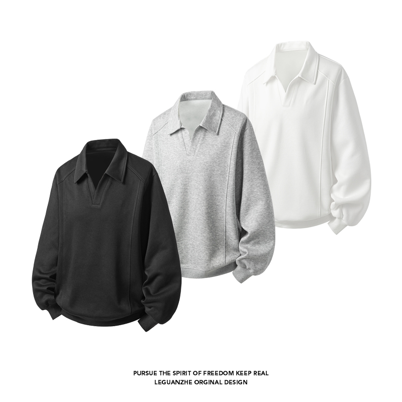 解构拼接重磅polo衫卫衣男秋季美式cleanfit高级感翻领廓形套头衫