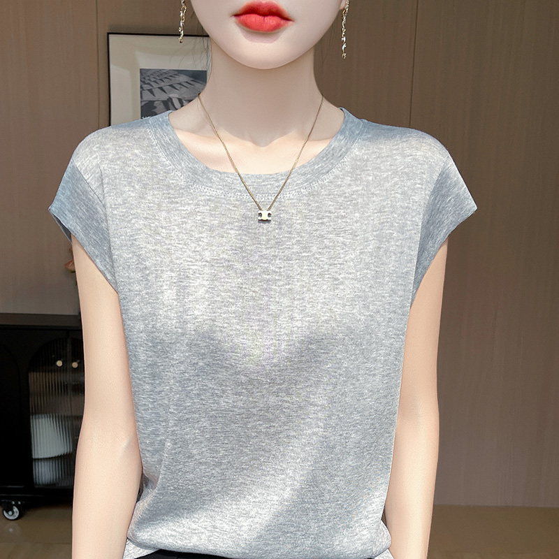 品牌夏季针织女纯色百搭薄款显瘦夏装时尚休闲飞飞袖