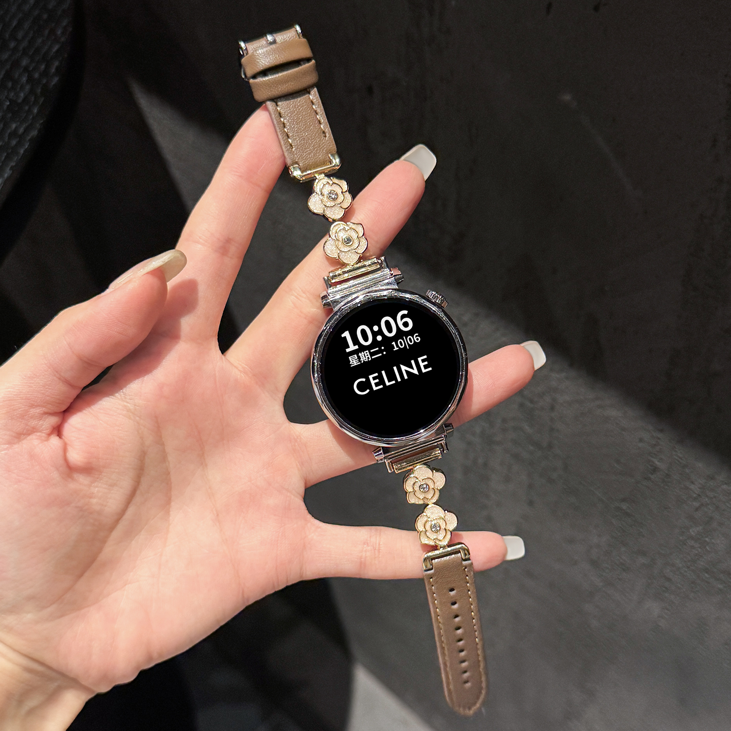 鎏金山茶花皮质 适用于华为gt6表带gt5女gt4健康智能gt65pro腕带