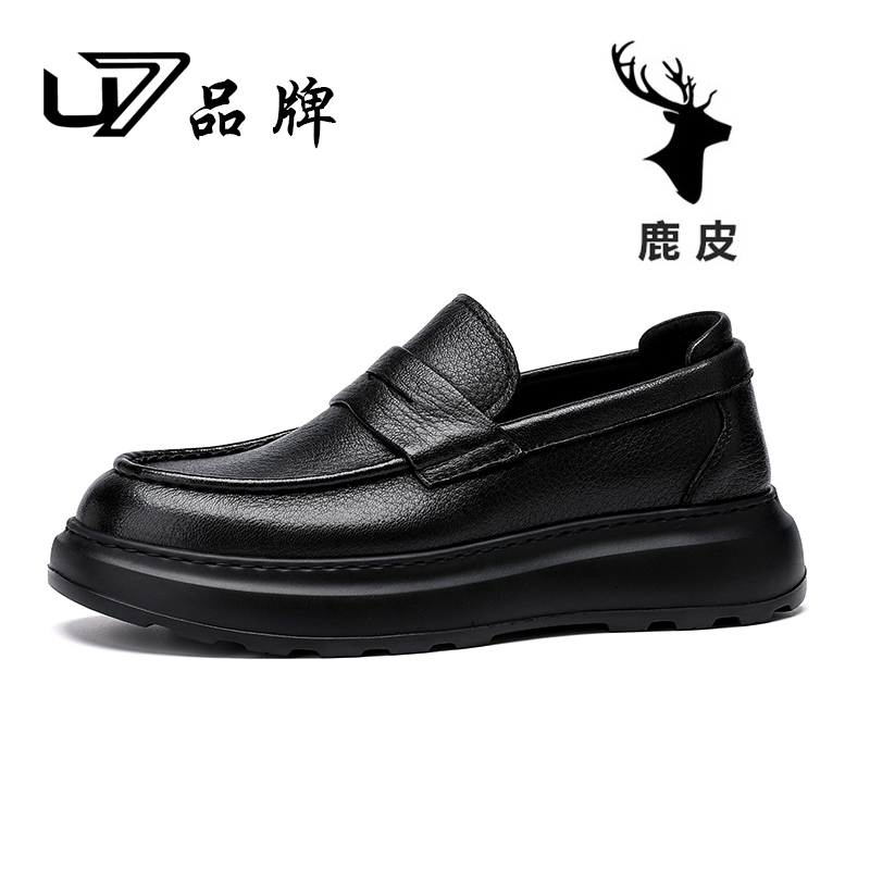 U7品牌男鞋 鹿皮 2025新款男士皮鞋真皮软底一脚蹬休闲皮鞋