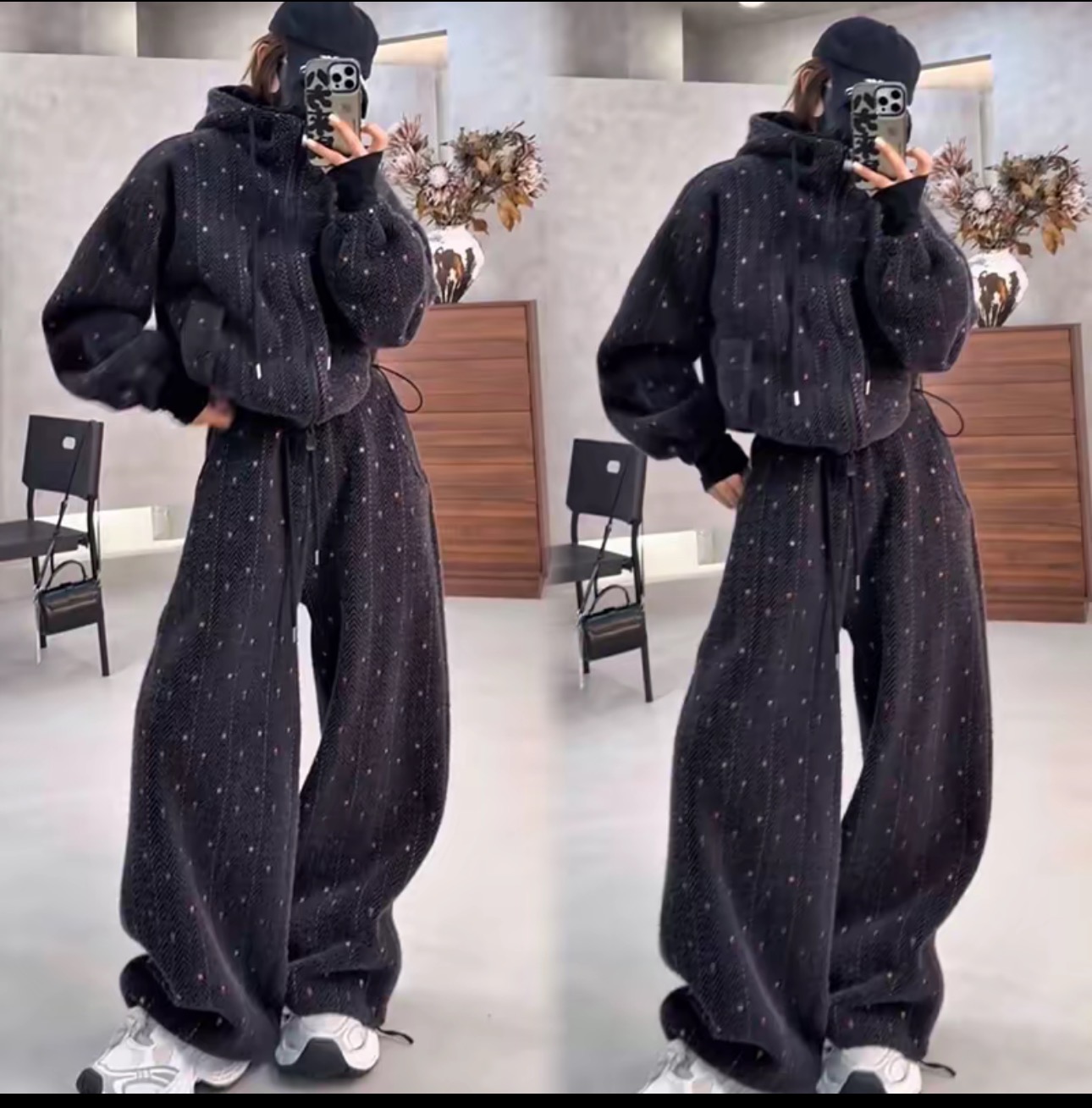 2025冬季时尚连帽百搭显瘦宽松洋气加绒加厚运动休闲女士两件套装