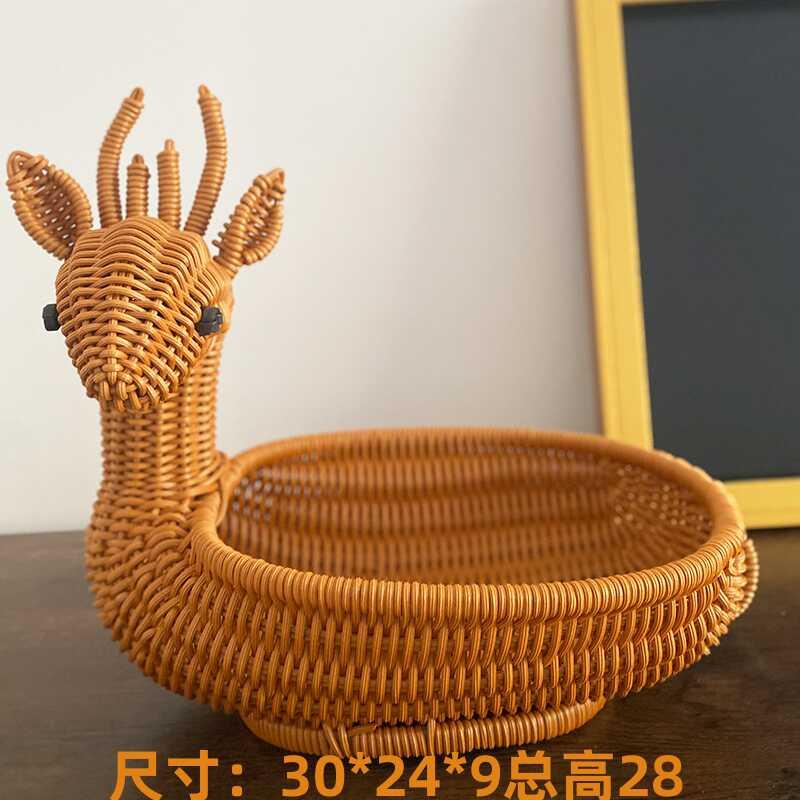 果篮果盘彷藤编织篮创意手工编织水果筐小鹿篮塑料客厅桌面收纳筐