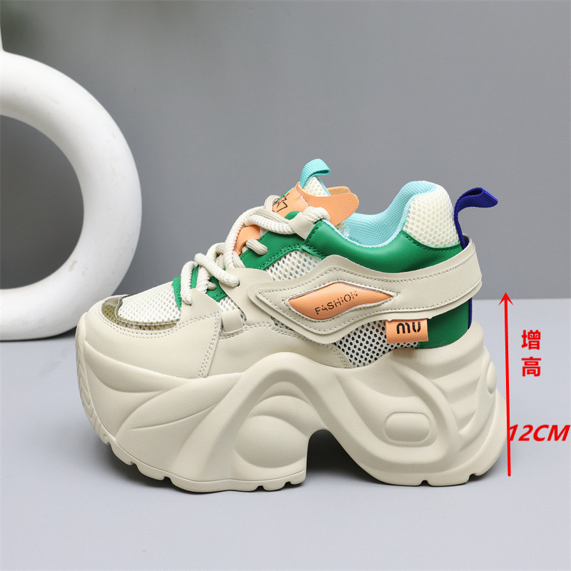网红老爹鞋女夏季2025新款网面透气网鞋小个子内增高小白鞋女12cm