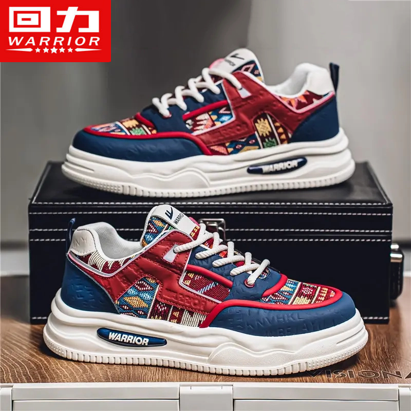 回力板鞋男款国风刺绣2025新款厚底增高潮流复古印花男式休闲鞋子