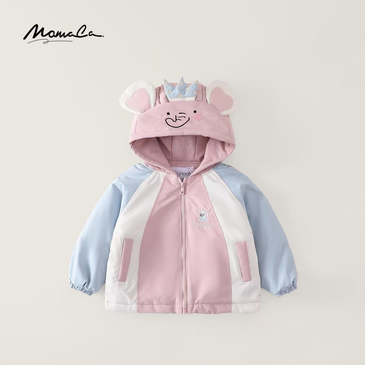 MOMOCO童装冬季新款女童洋气拼色棉服外套女宝棉衣77880107001