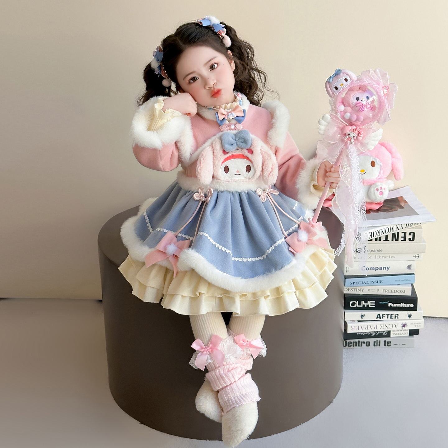 女童加绒连衣裙冬装2025新款儿童美乐蒂裙子冬季宝宝洛丽塔公主裙