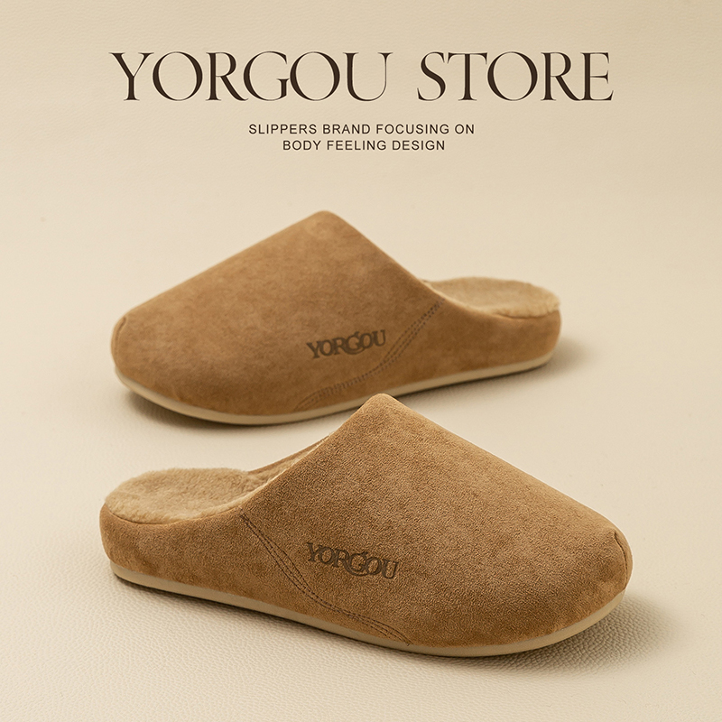 远港翻毛皮2025新款棉拖鞋女秋冬季室内加绒保暖厚底居家用男冬天
