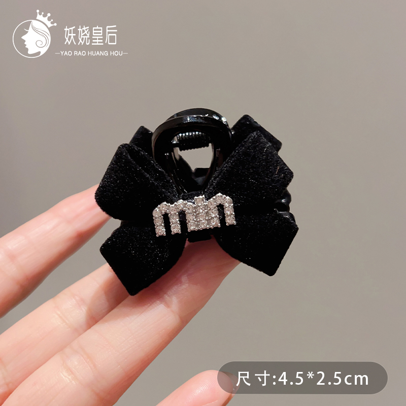 高级感简约丝绒蝴蝶结发夹女侧边顶夹小号刘海碎发夹子公主头抓夹