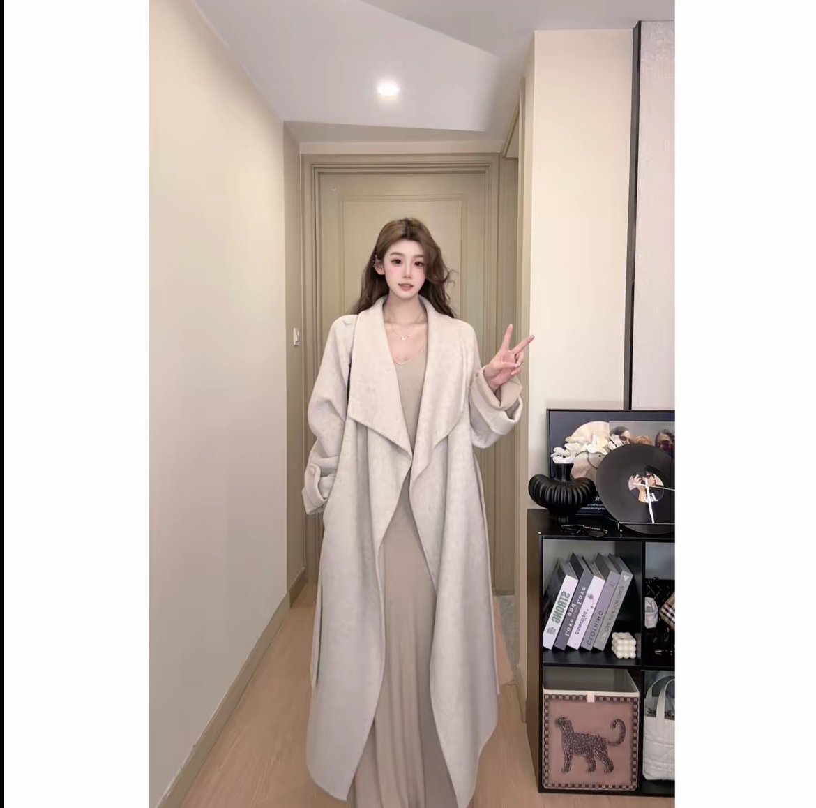 【盐风棱语】25年秋冬新款休闲腰带中长款双面羊毛大衣外套女装气质