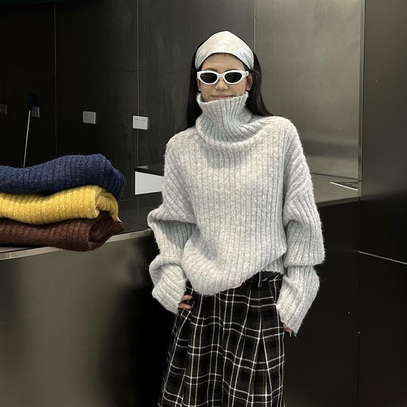 法式纯色高级感高领毛衣女网红款秋冬季新款百搭短款针织打底上衣