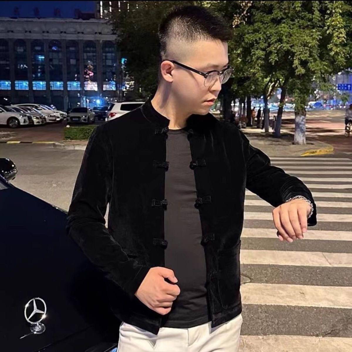 新款秋冬金丝绒棉衣中国立领风盘唐装夹克潮流修身百搭大码外套男